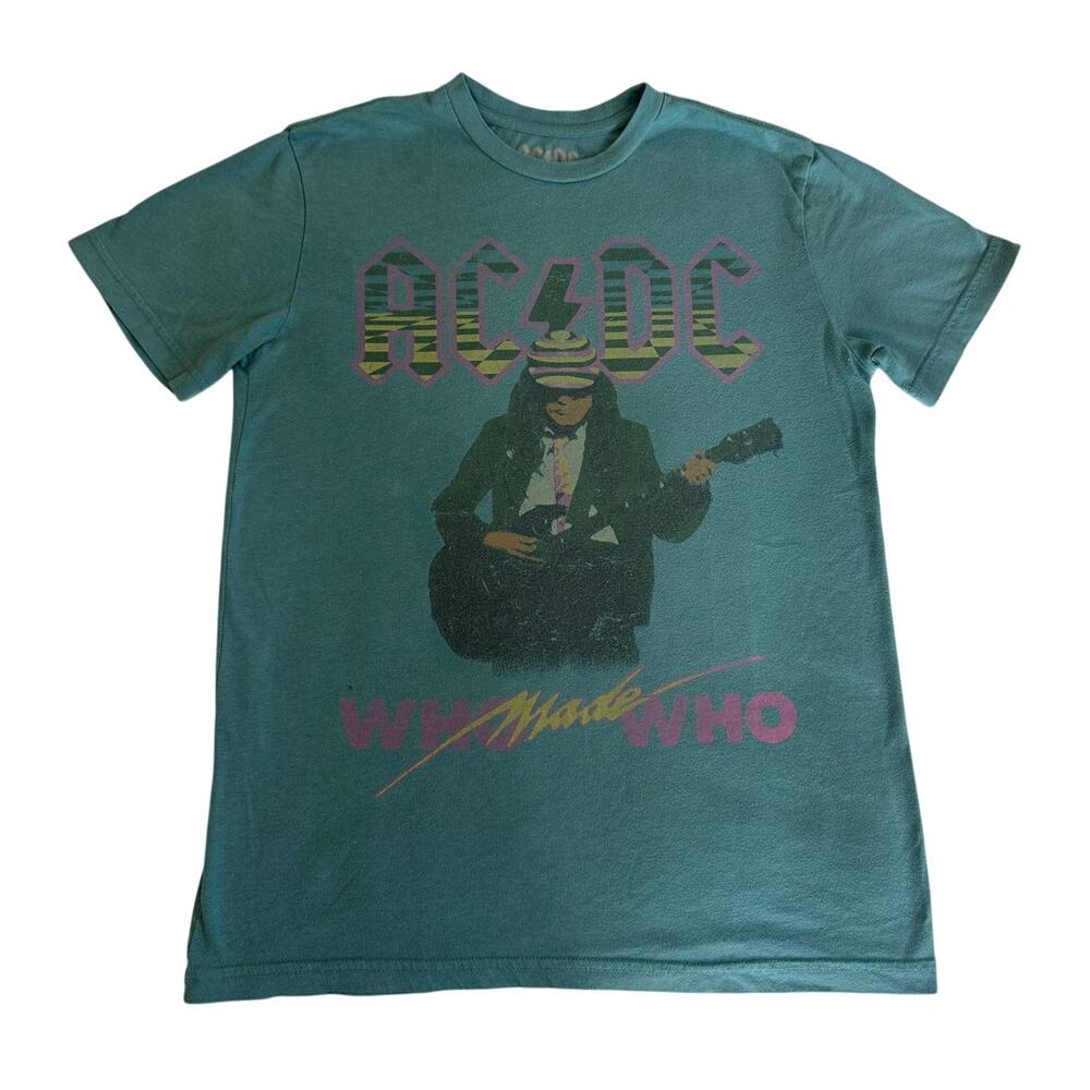 AC/DC Graphic T Shirt Teal Green Short Sleeve Band Tee S